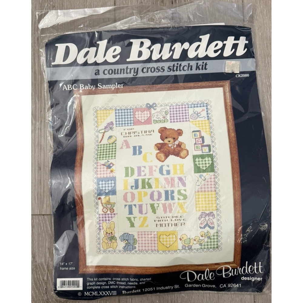 Dale Burdett ABC BABY SAMPLER Counted A Country Cross Stitch Kit #CK2000 New